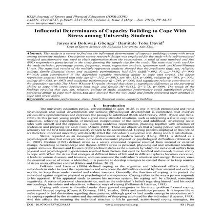 Influential Determinants of Capacity Building to Cope With Stress among Unive...