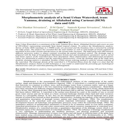 Morphometric analysis of a Semi Urban Watershed, trans Yamuna, draining at Al...