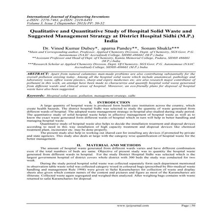 Qualitative and Quantitative Study of Hospital Solid Waste and Suggested Mana...