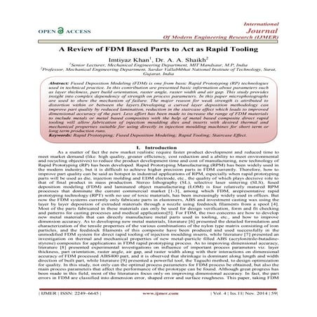 A Review of FDM Based Parts to Act as Rapid Tooling
