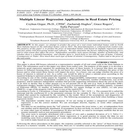 Multiple Linear Regression Applications in Real Estate Pricing