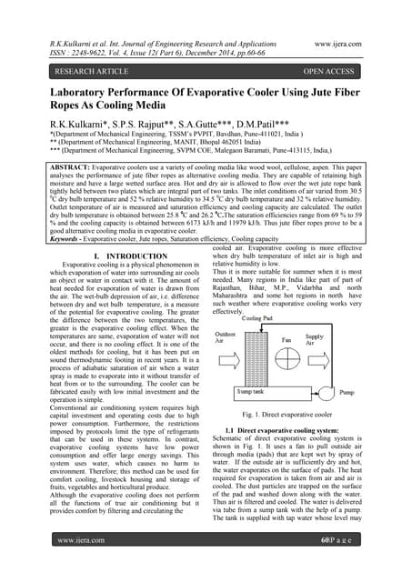 Laboratory Performance Of Evaporative Cooler Using Jute Fiber Ropes As Coolin...