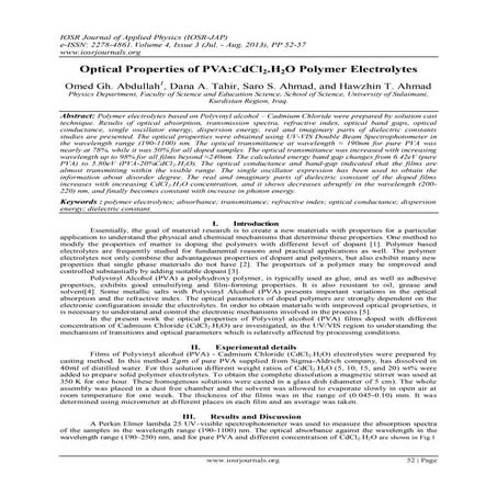 Optical Properties of PVA:CdCl2.H2O Polymer Electrolytes