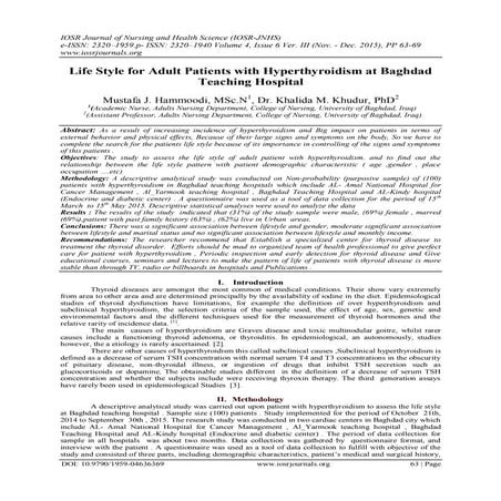 Life Style for Adult Patients with Hyperthyroidism at Baghdad Teaching Hospital