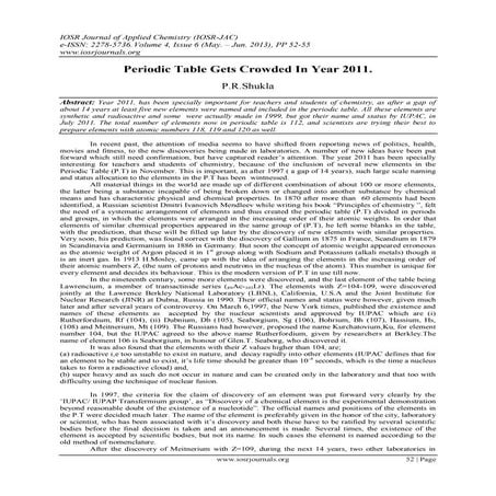 Periodic Table Gets Crowded In Year 2011.