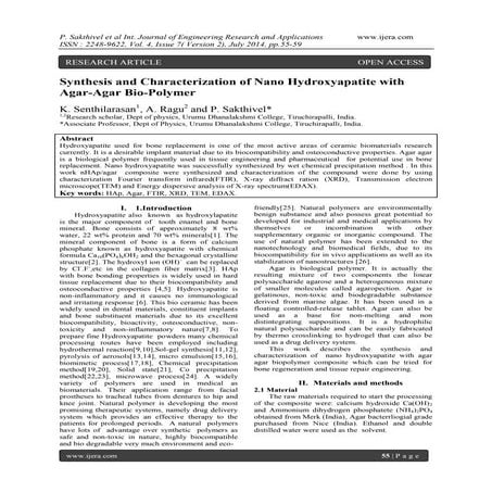 Synthesis and Characterization of Nano Hydroxyapatite with Agar-Agar Bio-Polymer