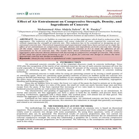 Effect of Air Entrainment on Compressive Strength, Density, and Ingredients o...