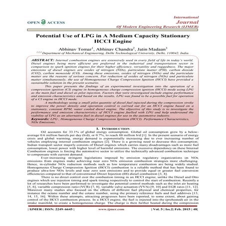 Potential Use of LPG in A Medium Capacity Stationary HCCI Engine