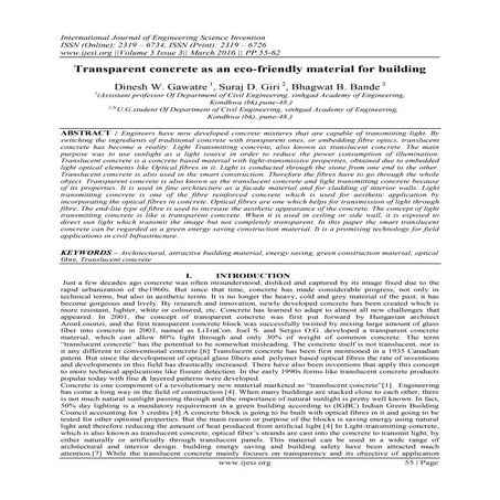 Transparent concrete as an eco-friendly material for building