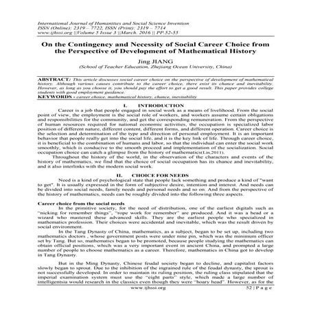 On the Contingency and Necessity of Social Career Choice from the Perspective...