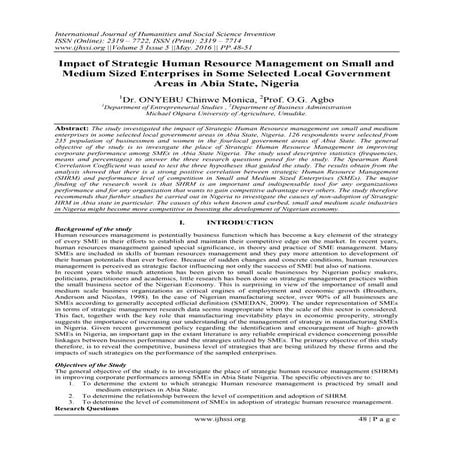 Impact of Strategic Human Resource Management on Small and Medium Sized Enter...