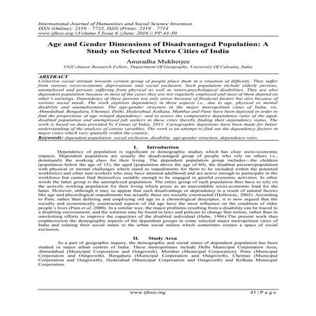 Age and Gender Dimensions of Disadvantaged Population: A Study on Selected Me...