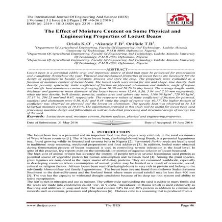The Effect of Moisture Content on Some Physical and Engineering Properties of...