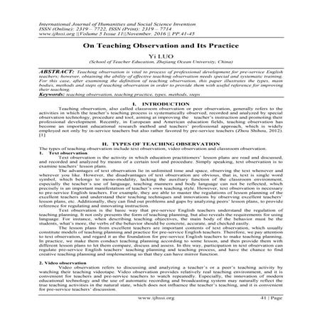 On Teaching Observation And Its Practice Pdf
