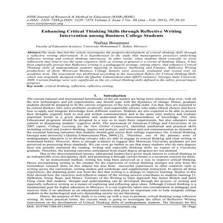 Enhancing Critical Thinking Skills through Reflective Writing Intervention am...