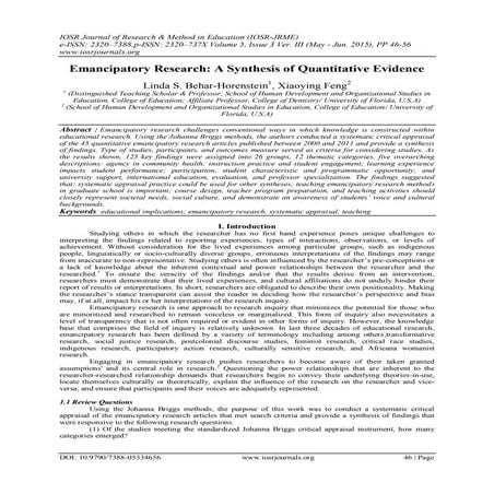 Emancipatory Research: A Synthesis of Quantitative Evidence