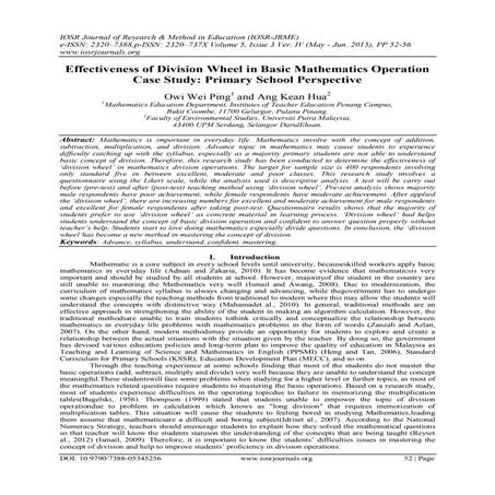 Effectiveness of Division Wheel in Basic Mathematics Operation Case Study: Pr...
