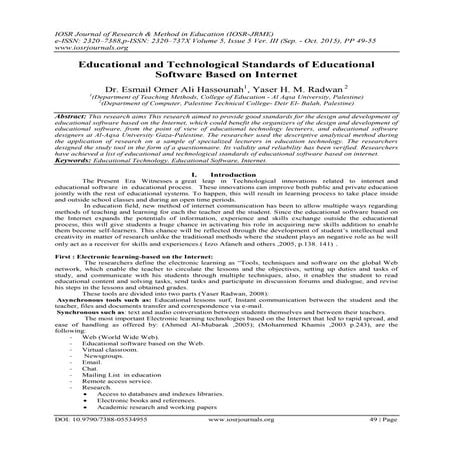 Educational and Technological Standards of Educational Software Based on Inte...