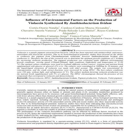 Influence of Environmental Factors on the Production of Violacein Synthesized...