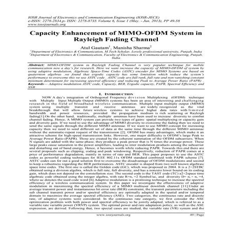 Capacity Enhancement of MIMO-OFDM System in Rayleigh Fading Channel
