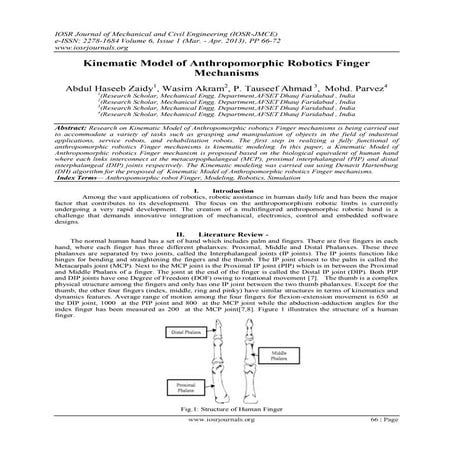 Kinematic Model of Anthropomorphic Robotics Finger Mechanisms
