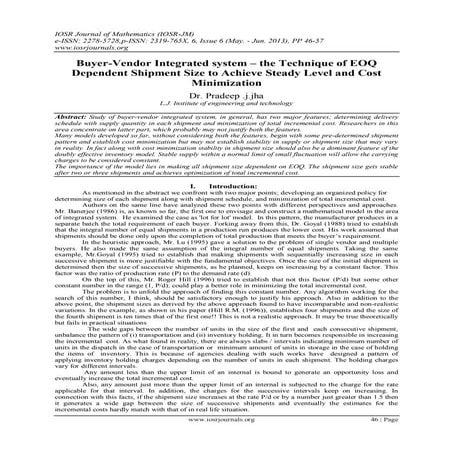 Buyer-Vendor Integrated system – the Technique of EOQ Dependent Shipment Size...