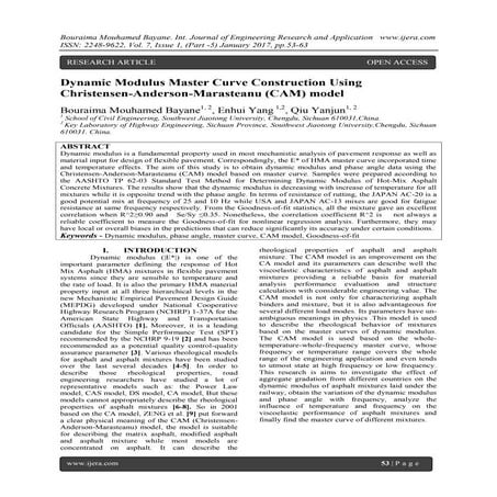 Dynamic Modulus Master Curve Construction Using Christensen-Anderson-Marastea...