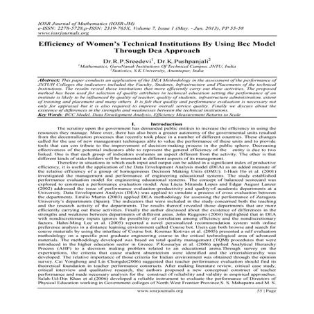 Efficiency of Women’s Technical Institutions By Using Bcc Model Through Dea A...