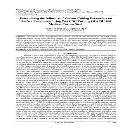 Determining the Influence of Various Cutting Parameters on Surface Roughness ...
