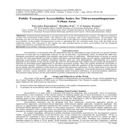 Public Transport Accessibility Index for Thiruvananthapuram Urban Area