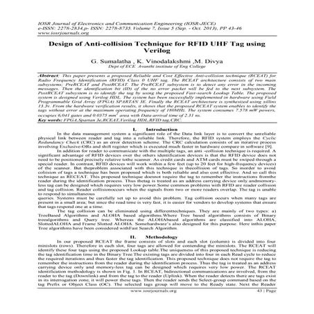 Design of Anti-collision Technique for RFID UHF Tag using Verilog | PDF