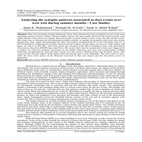 Analyzing the synoptic patterns associated to dust events over west Asia duri...