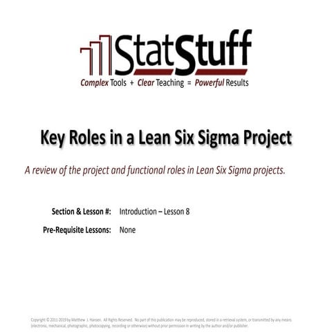 Key Roles in a Lean or Six Sigma Project with Matt Hansen at StatStuff