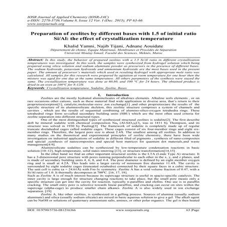 Preparation of zeolites by different bases with 1.5 of initial ratio Si/Al: t...