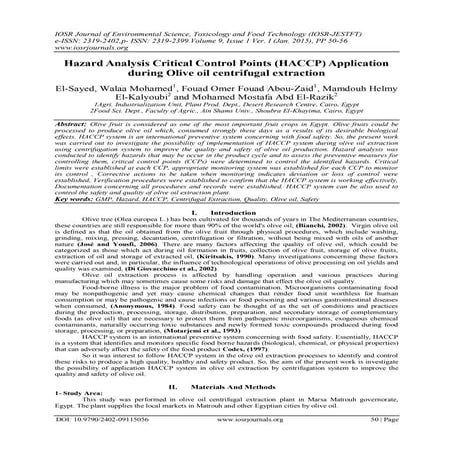 Hazard Analysis Critical Control Points (HACCP) Application during Olive oil ...