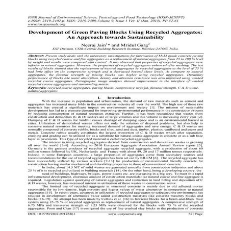 Development of Green Paving Blocks Using Recycled Aggregates: An Approach tow...