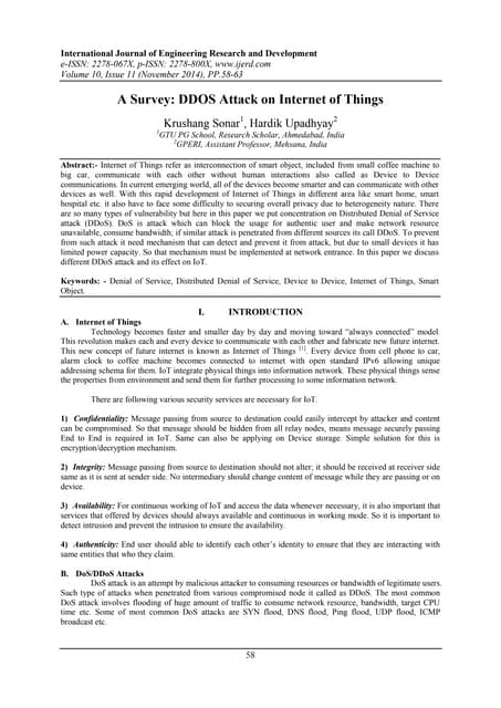 A Survey: DDOS Attack on Internet of Things