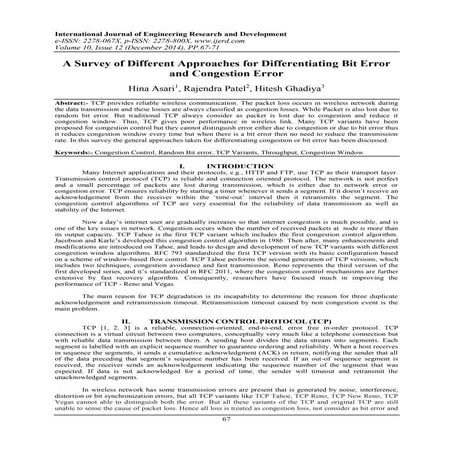 A Survey of Different Approaches for Differentiating Bit Error and Congestion...