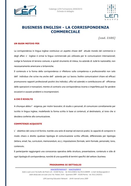 Business English - Scheda corso LEN