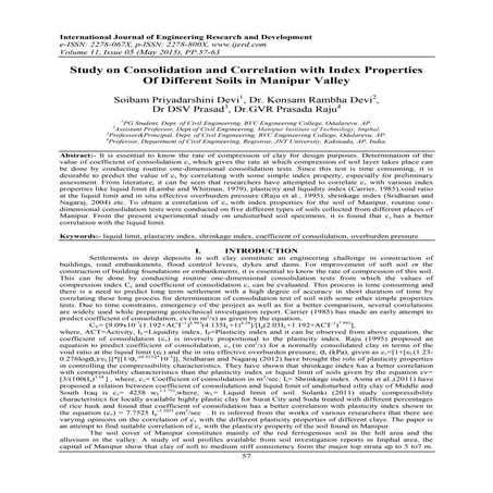 Study on Consolidation and Correlation with Index Properties Of Different Soi...