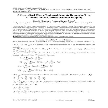 A Generalised Class of Unbiased Seperate Regression Type Estimator under Stra...