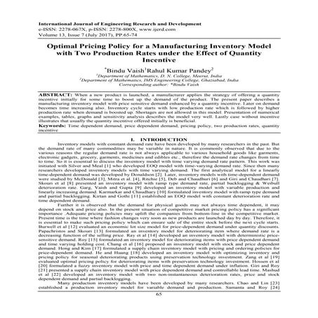 Optimal Pricing Policy for a Manufacturing Inventory Model with Two Productio...