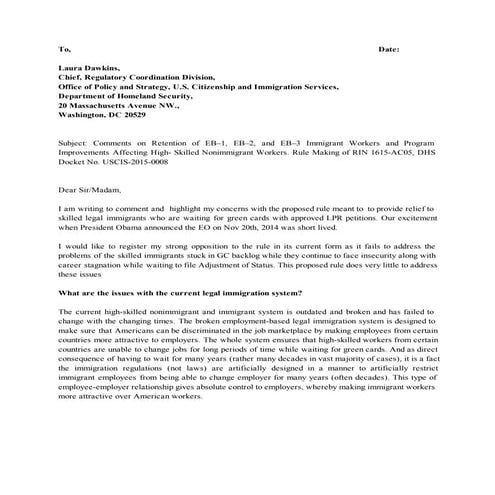 I140 EAD AP - Public Comments - Sample Comments Template