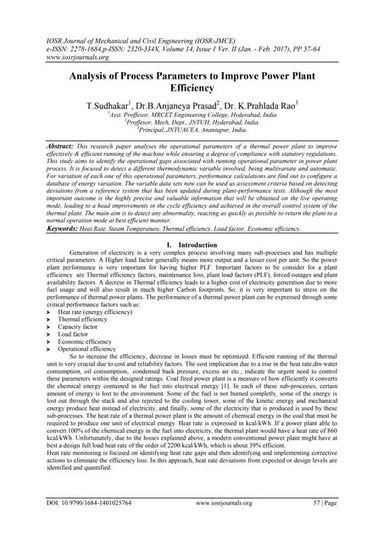 Analysis of Process Parameters to Improve Power Plant Efficiency