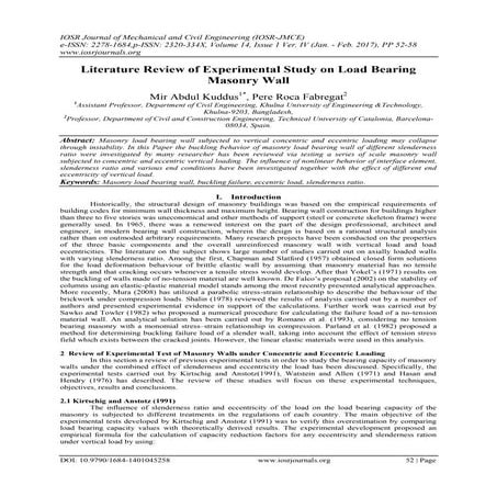 Literature Review of Experimental Study on Load Bearing Masonry Wall | PDF