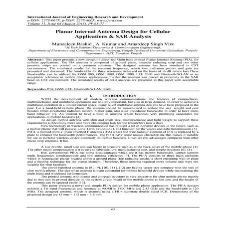 Planar Internal Antenna Design for Cellular Applications & SAR Analysis
