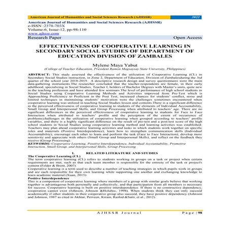 EFFECTIVENESS OF COOPERATIVE LEARNING IN SECONDARY SOCIAL STUDIES OF ...