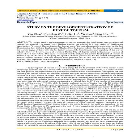 STUDY ON THE DEVELOPMENT STRATEGY OF HUZHOU TOURISM