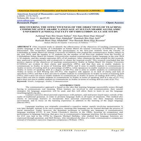 DISCOVERING THE EFFECTIVENESS OF THE OBJECTIVES OF TEACHING COMMUNICATIVE ARA...