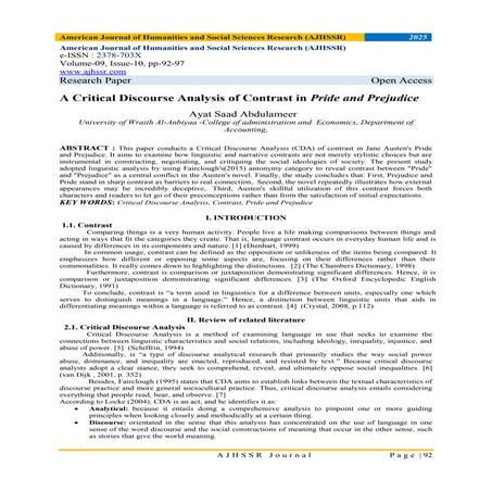 A Critical Discourse Analysis of Contrast in Pride and Prejudice